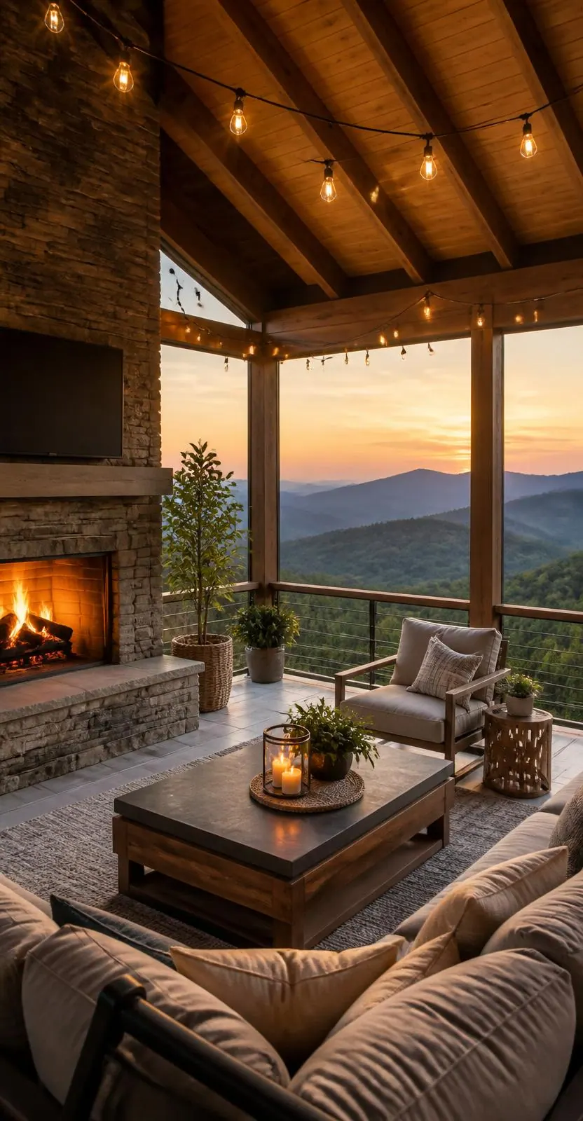 Outdoor living space at a mountain home in Western North Carolina